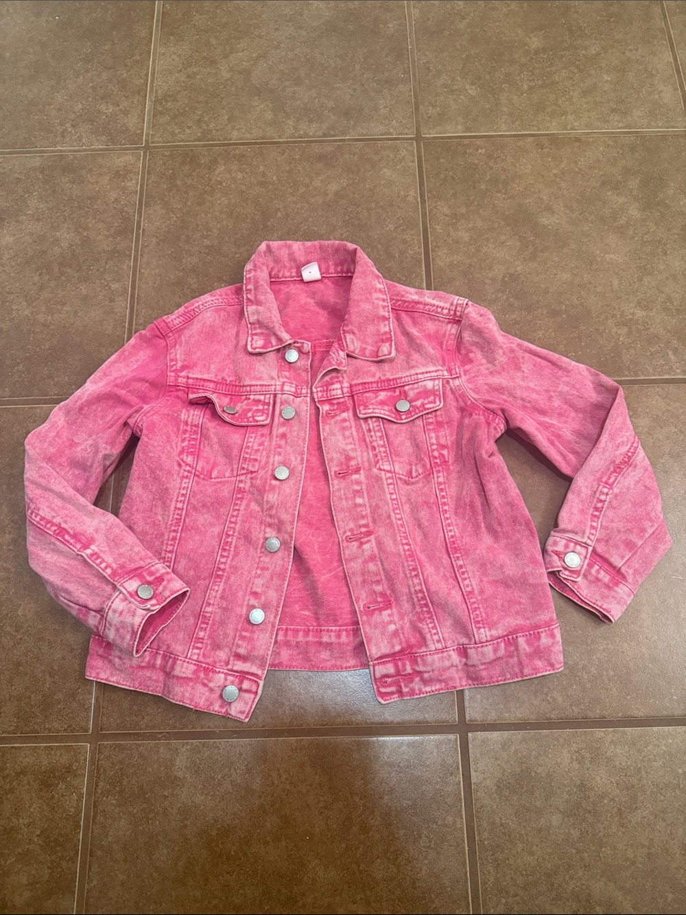 SHEIN Pink Washed Denim Jacket for Kids